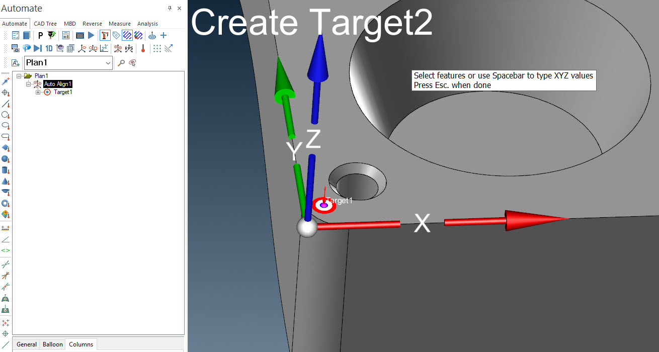 click on model to create target