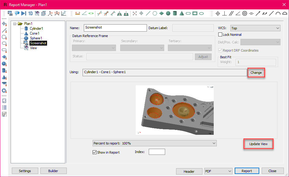 Edit screenshots and views in report manager