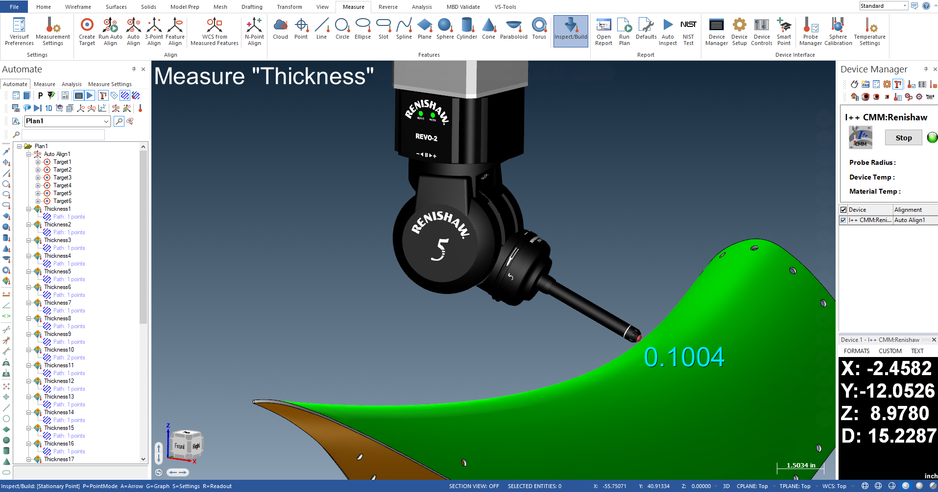 CMM thickness measuring on an aircraft sheet metal part