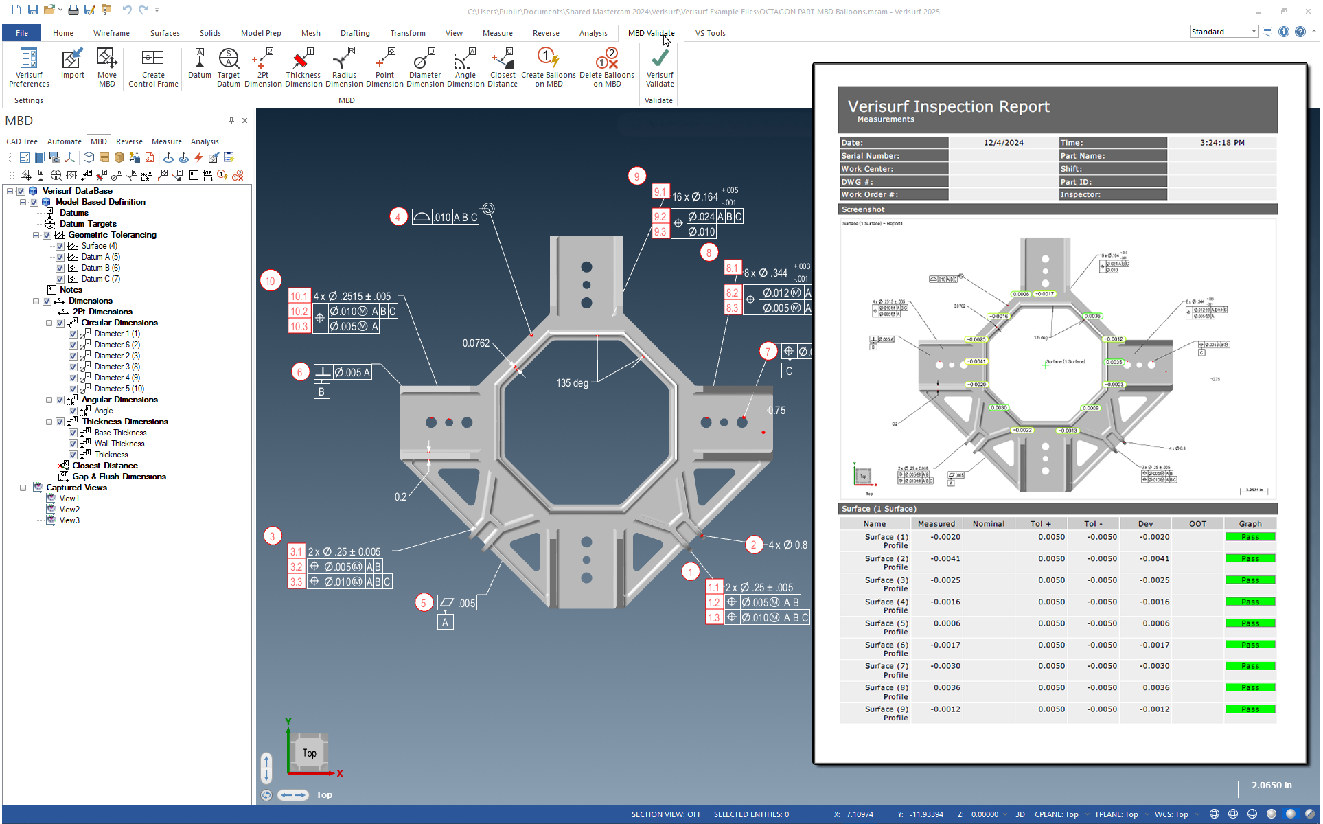 MBD-OCTAGON-wReport Verisurf software MBD PMI used from CAD for inspection and reporting