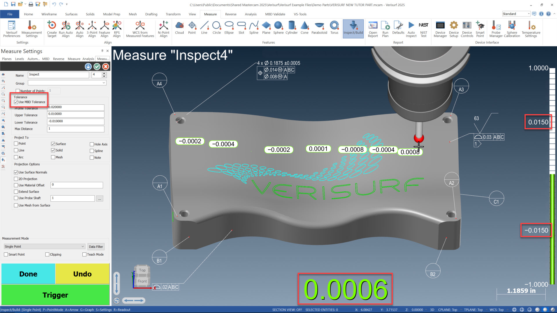 mbd-screen-1b CMM inspection using MBD live in Verisurf
